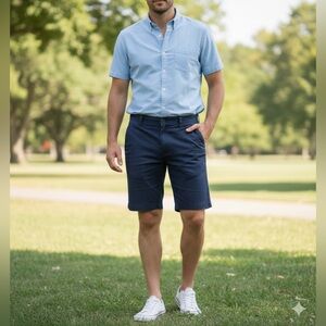 Izod Saltwater Shorts Cotton Blue Navy Bermuda Extra Pockets Cargo Cruise 10 in